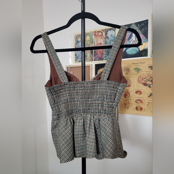 Green/brown plaid bustier top - Picture 2 of 2